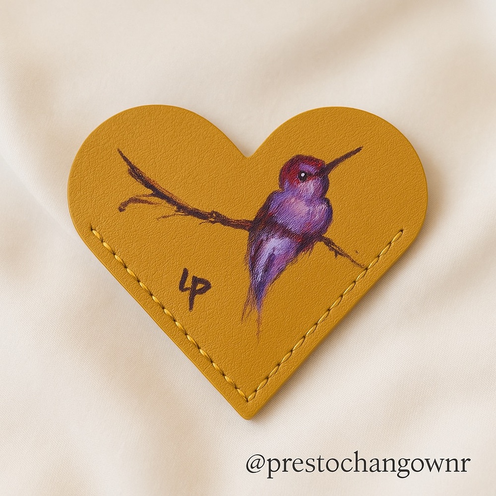 ✨ Hand-Painted Leather Heart Bookmark – Hummingbird Design ✨